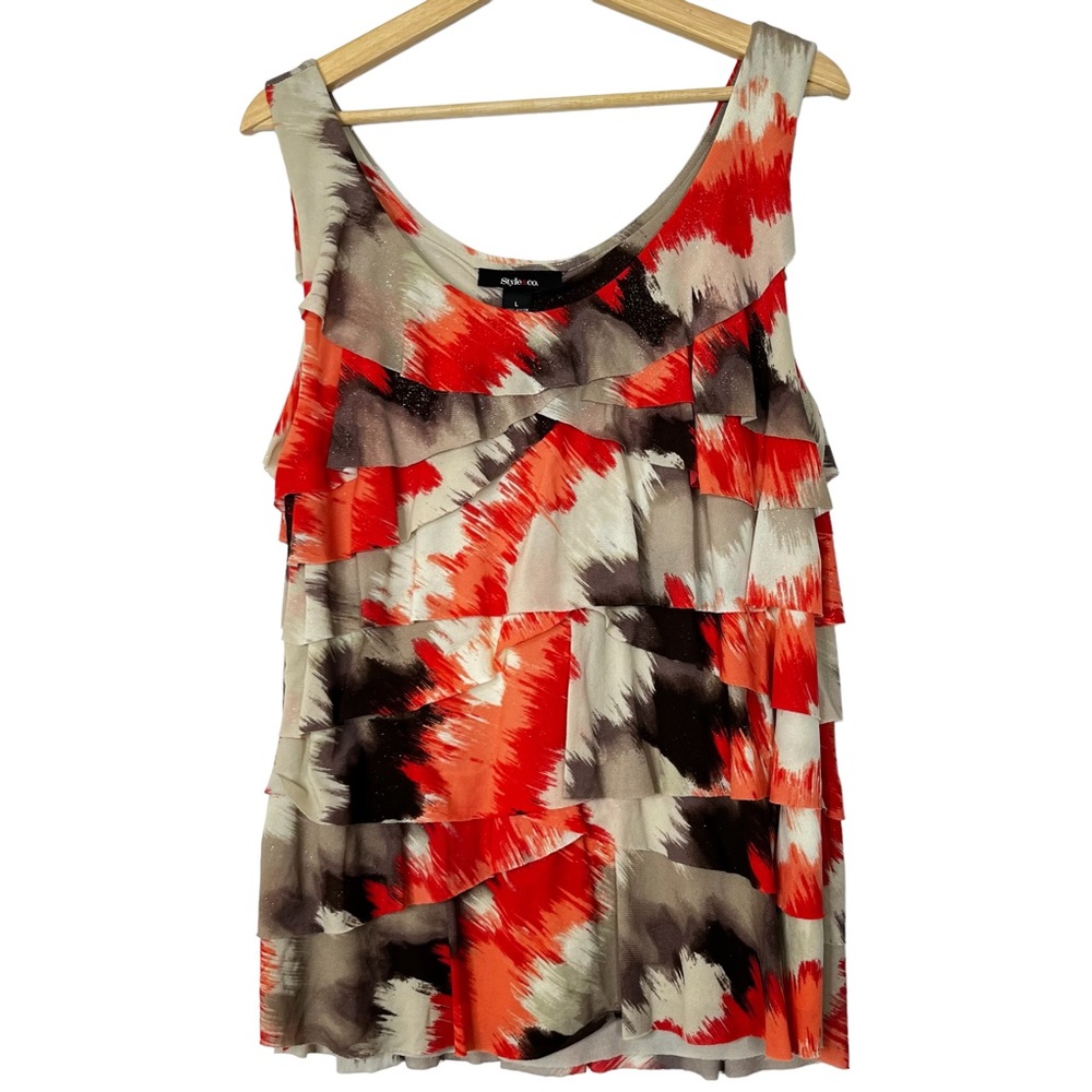 Style & Co Tiered Printed Sleeveless Blouse